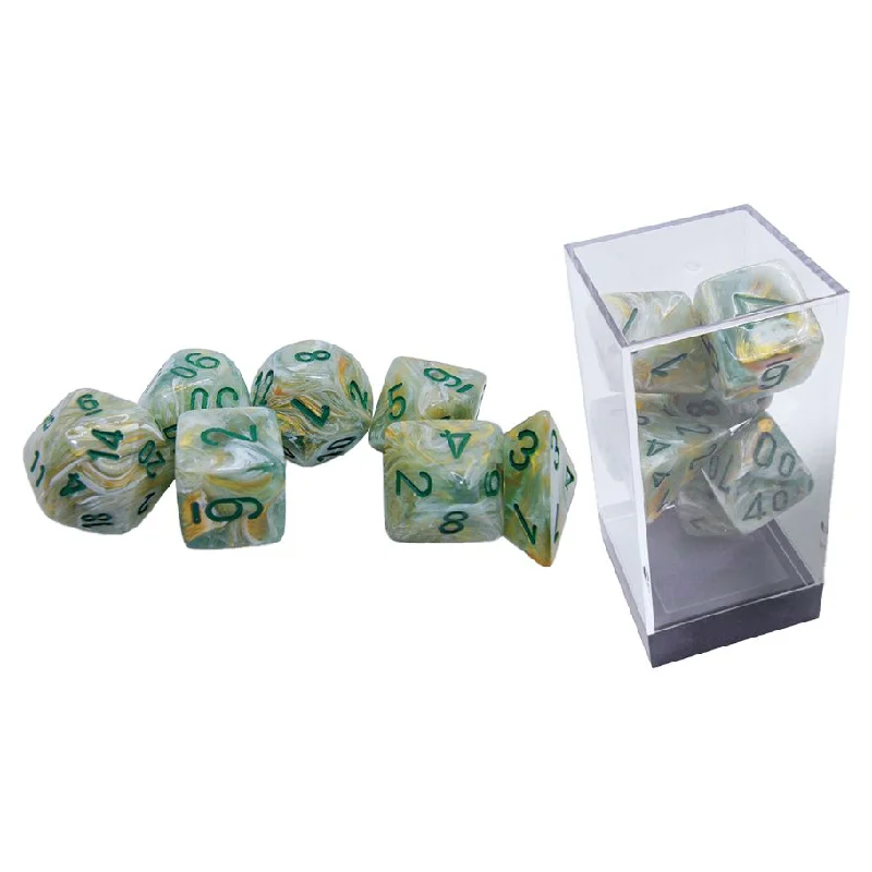 Chessex - 7-Set Mega Hedrals: Marble Green/Dark Green