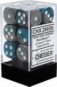 D6 Dice Gemini 16mm Steel-Teal/White CHX26656