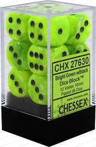 D6 Dice Vortex 16mm Bright Green/Black CHX27630