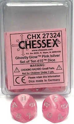 D10 Dice Ghostly Glow Pink / Silver (10 Dice in Display) CHX27324