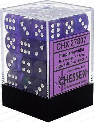 D6 Dice Borealis 12mm Purple/White (36 Dice in Display) CHX27807