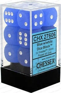 D6 Dice Frosted 16mm Blue/White  CHX27606