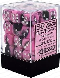 D6 Dice Gemini 12mm Black-Pink/White (36) CHX26830