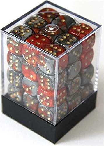 D6 Dice Gemini 12mm Orange-Steel/Gold (36 Dice in Display) CHX26861