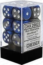 D6 Dice Gemini 16mm Blue-Steel/White CHX26623