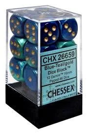 D6 Dice Gemini 16mm Blue-Teal/Gold CHX26659