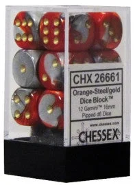 D6 Dice Gemini 16mm Orange-Steel/Gold CHX26661