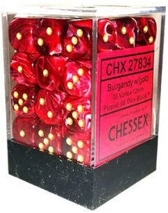 D6 Dice Vortex 12mm Burgundy/Gold (36 Dice in Display) CHX27834