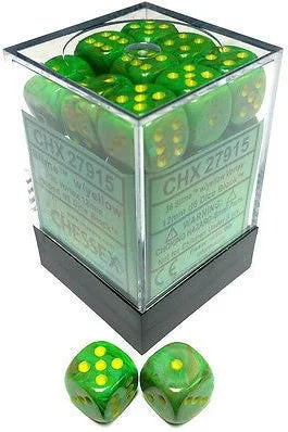 D6 Dice Vortex 12mm Slime/Yellow (36 Dice in Display)