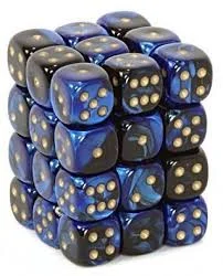 Dice Gemini 12mm D6 Black Blue w/Gold (36) CHX26835