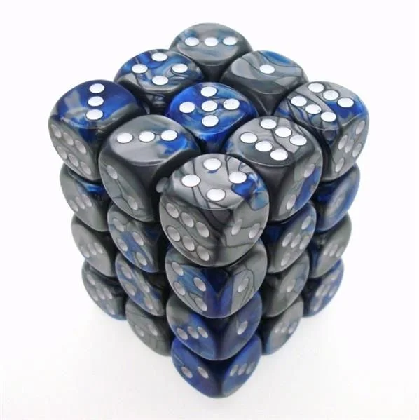 Dice Gemini 12mm D6 Blue Steel w/White (36) CHX26823