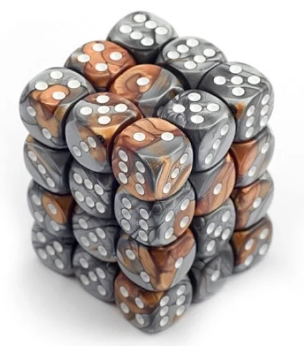 Dice Gemini 12mm D6 Copper Steel w/White (36) CHX26824