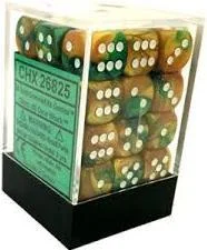 Dice Gemini 12mm D6 Gold Green w/White (36) CHX26825