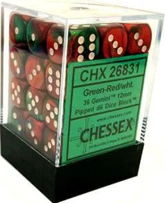 Dice Gemini 12mm D6 Green Red w/White (36)  CHX26831