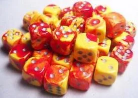 Dice Gemini 12mm D6 Red Yellow w/Silver (36) CHX26850