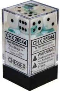 Dice Gemini 16mm D6 Teal White /Black (12) chx26644