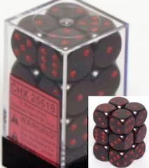 Dice Opaque 16mm D6 Black/Red (12) CHX25618