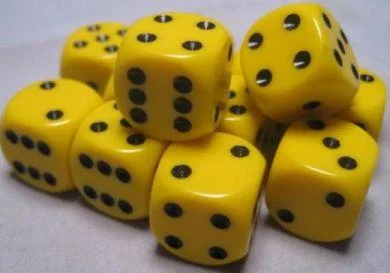 Dice Opaque 16mm d6 Yellow/Black Dice (12) CHX25602