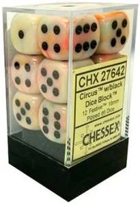 Dice Set D6 Dice Festive 16mm Circus/Black (12) CHX27642