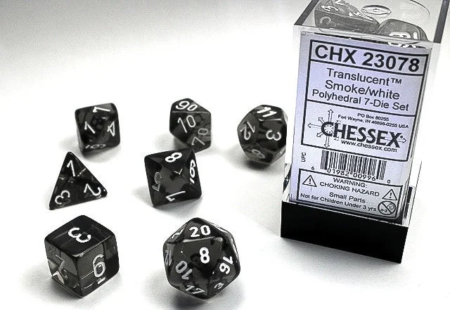 Dice Set Translucent Smoke / White CHX23078