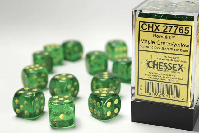 Chessex - 12D6 - Borealis - Maple Green / Yellow