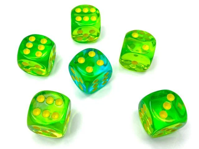 Chessex 26666 Gemini Translucent Green-Teal/Yellow 16mm d6 Dice Block [12ct]