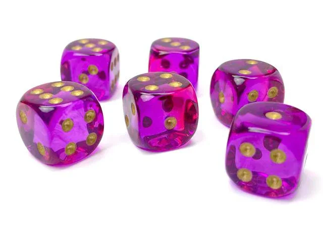 Chessex 26667 Gemini Translucent Red-Violet/Gold 16mm d6 Dice Block [12ct]