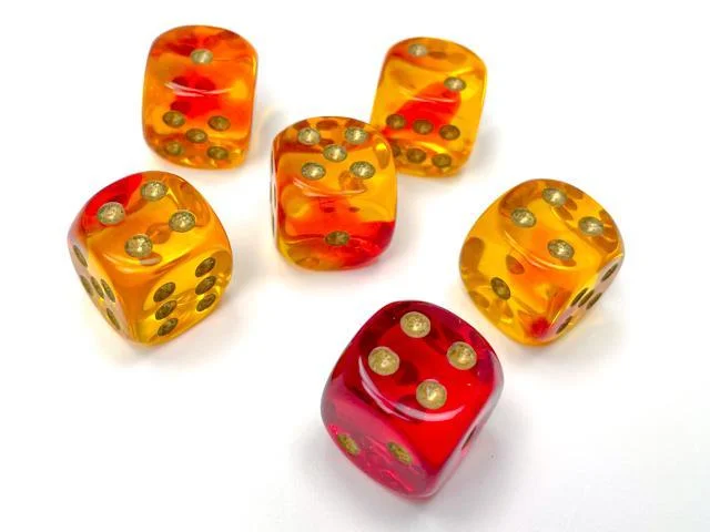 Chessex 26668 Gemini Translucent Red-Yellow/Gold 16mm d6 Dice Block [12ct]