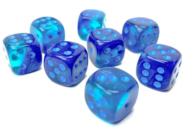 Chessex 26863 Gemini Blue-Blue/Light Blue Luminary 12mm d6 Dice Block [36ct]