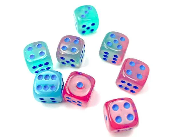 Chessex 26864 Gemini Gel Green-Pink/Blue Luminary 12mm d6 Dice Block [36ct]