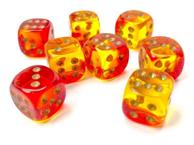 Chessex 26868 Gemini Translucent Red-Yellow/Gold 12mm d6 Dice Block [36ct]