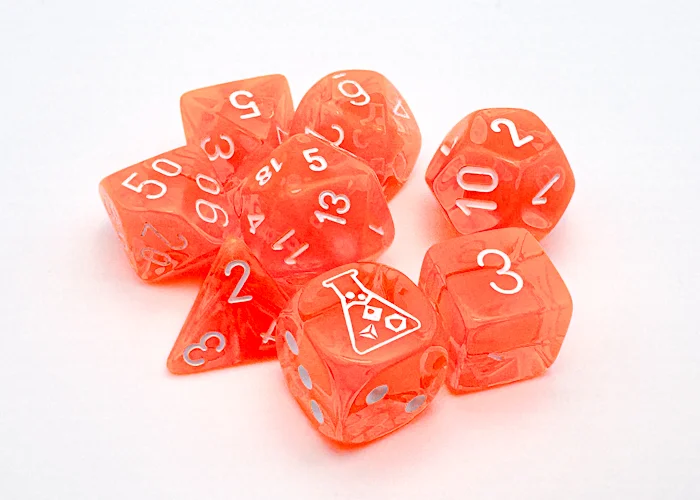 Chessex 30060 Translucent Neon Orange/white Polyhedral 7-Die Set (with bonus die)