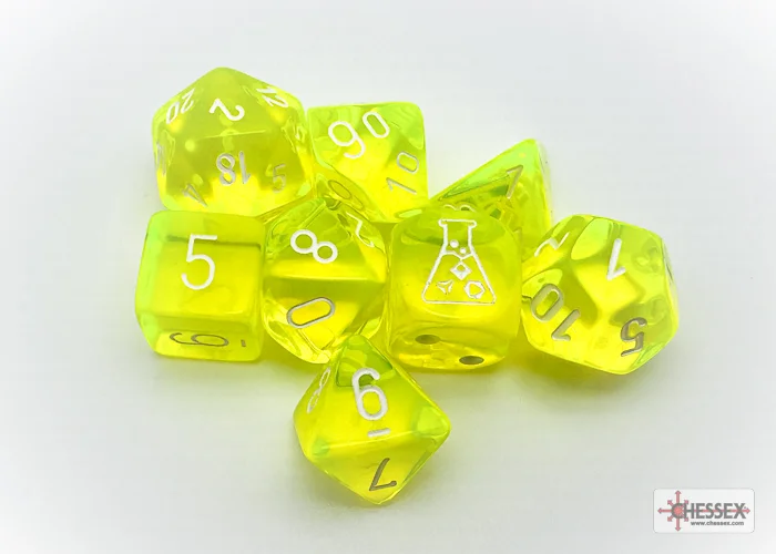 Chessex 30061 Translucent Neon Yellow/white Polyhedral 7-Die Set (with bonus die)