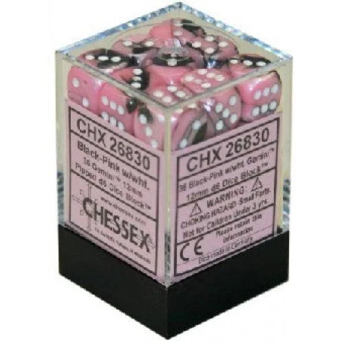 Chessex - 36D6 - Gemini - Black-Pink/White