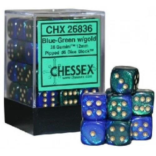 Chessex - 36D6 - Gemini - Blue-Green/Gold