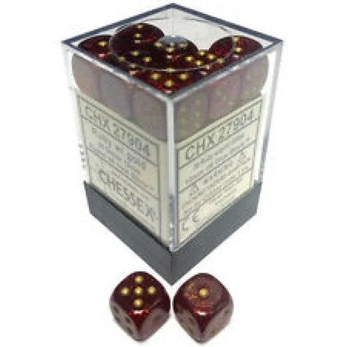 Chessex - 36D6 - Glitter - Ruby/Gold