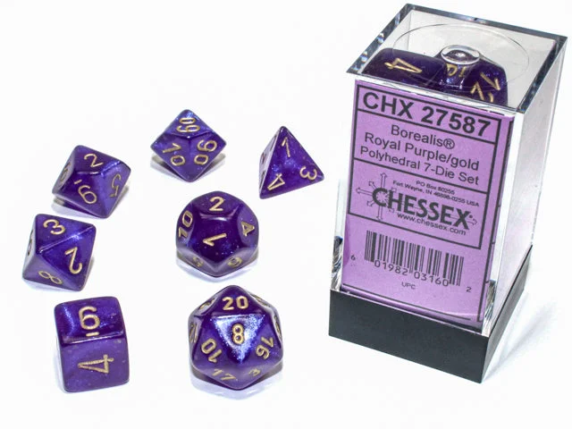 Chessex - 7-Dice Set - Borealis - Royal Purple / Gold ( Polyhedral )