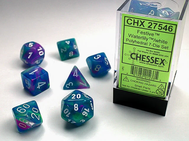 Chessex - 7-Dice Set - Festive - Waterlily/White