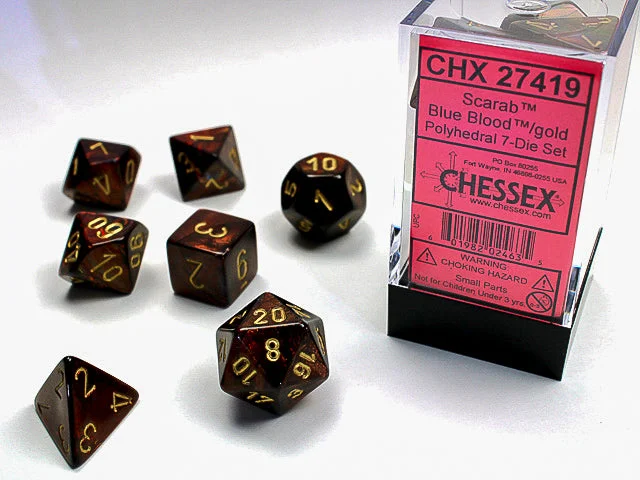 Chessex - 7-Dice Set - Scarab - Blue Blood/Gold