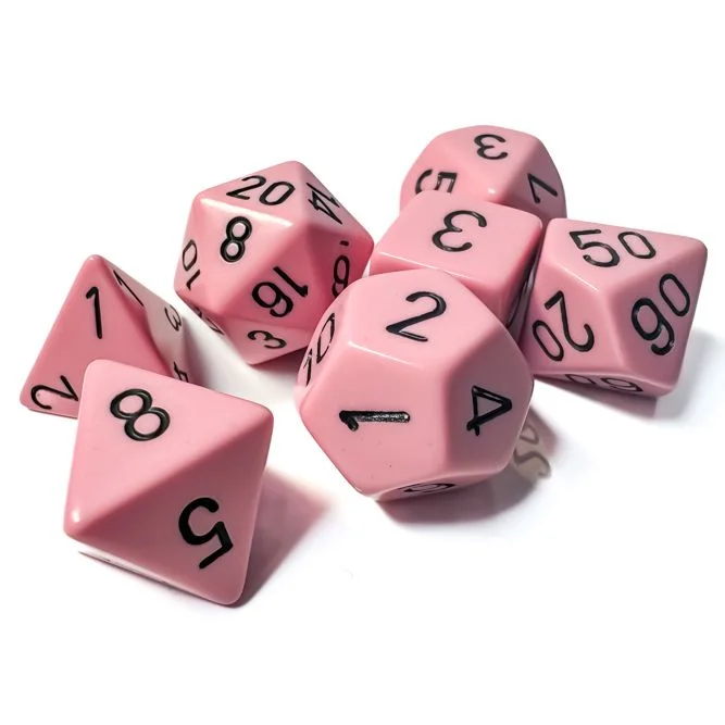 Chessex - 7 Piece - Opaque - Pastel Pink/Black