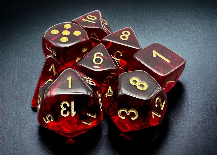 Chessex -  Lab Dice 7 Piece - Translucent - Crimson/Gold (With Bonus Die)