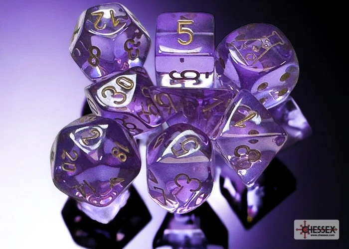 Chessex -  Lab Dice 7 Piece - Translucent - Lavender/Gold (With Bonus Die)