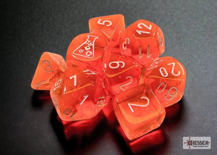 Chessex -  Lab Dice 7 Piece - Translucent - Orange/White (With Bonus Die)