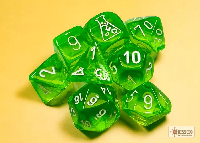 Chessex - Lab Dice 7 Piece - Translucent - Rad Green/White (With Bonus Die)