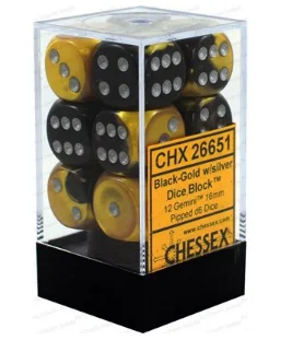 Chessex - Gemini: 12D6 Black-Gold / Silver