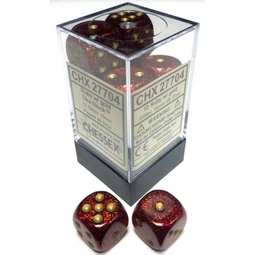 Chessex - Glitter: 12D6 Ruby / Gold