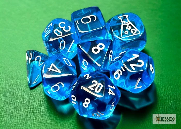 Chessex - Lab Dice 7 Piece - Translucent - Tropical Blue/White (With Bonus Die)