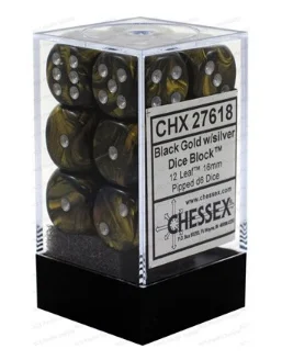 Chessex - Leaf: 12D6 Black Gold / Silver