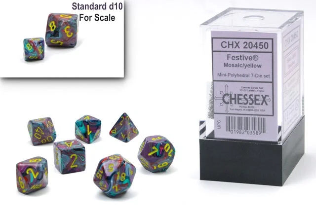 Chessex - 7-Dice Set - Mini Festive - Mosaic / Yellow