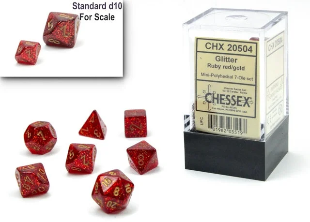 Chessex - 7-Dice Set - Mini Glitter - Ruby / Gold